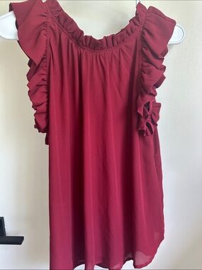 Workshop Republic Clothing Burgundy Ruffle Sleeve Camisole